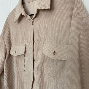 Beige Corduroy Button-Up Shirt
